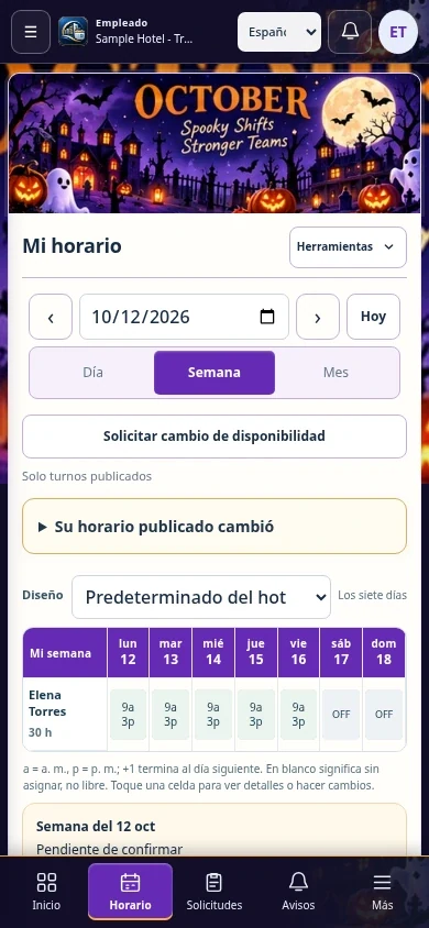 Actual employee schedule in Spanish